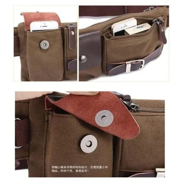 NEW Chest Bag Sports Waist Pack Bum, Canvas Coffee Unisex - Picture 5 of 8